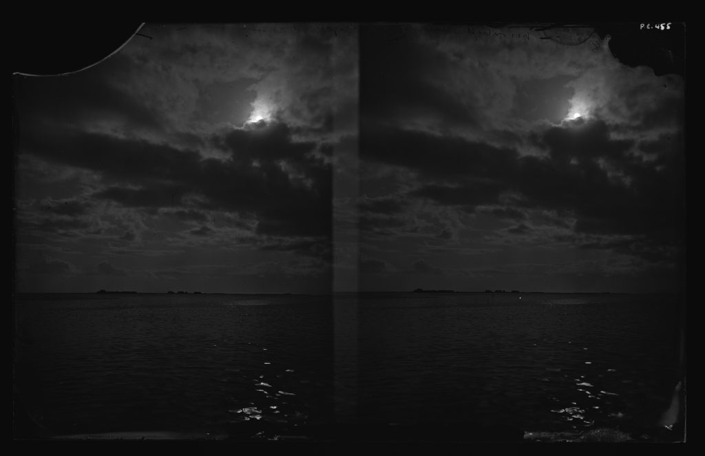 QUARANTINE ISLAND - Honolulu. Moonlight scene of Honolulu Harbor, showing Quarantine Island in distance