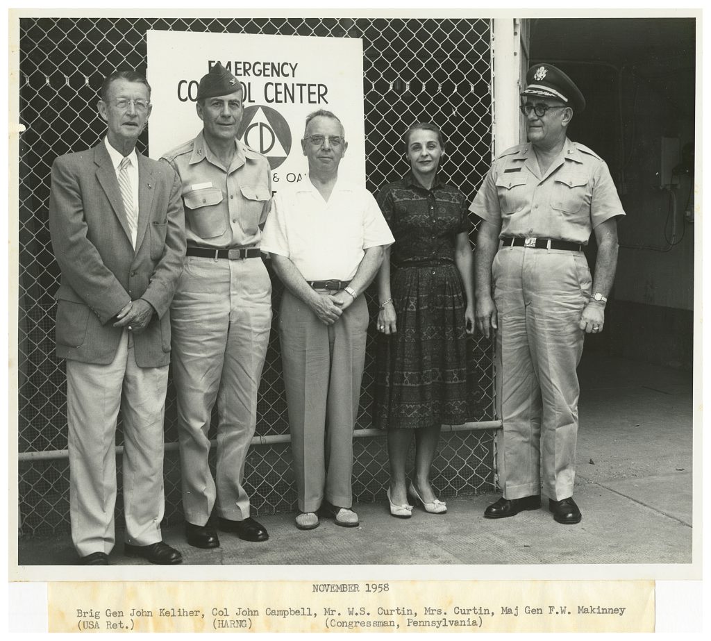 NOVEMBER 1958 (USA Ret.) Brig Gen John Keliher, Col John Campbell (HARNG), Mr. W.S. Curtin, Mrs. Curtin (Congressman, Pennsylvania), Mai Gen F.W. Makinney Glen Valley Road, Morrisville PA