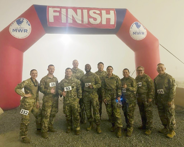 Soldiers fo the 1950th Contingency Contracting Team took on the challenge of the Norwegian Foot March Badge (Marsjmerket) at Camp Arifjan, Kuwait, during Operation Spartan Shield. The 8.6 mile ruck with a 25-pound pack is one of the most demanding foreign military endurance events. Pictures here at the finish line, our team showed determination, grit, and camaraderie in stepping up to the test.