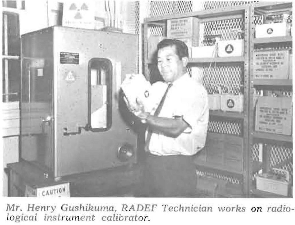 Mr. Henry Gushikuma, RADEF Technician works on radio­logical instrument calibrator.