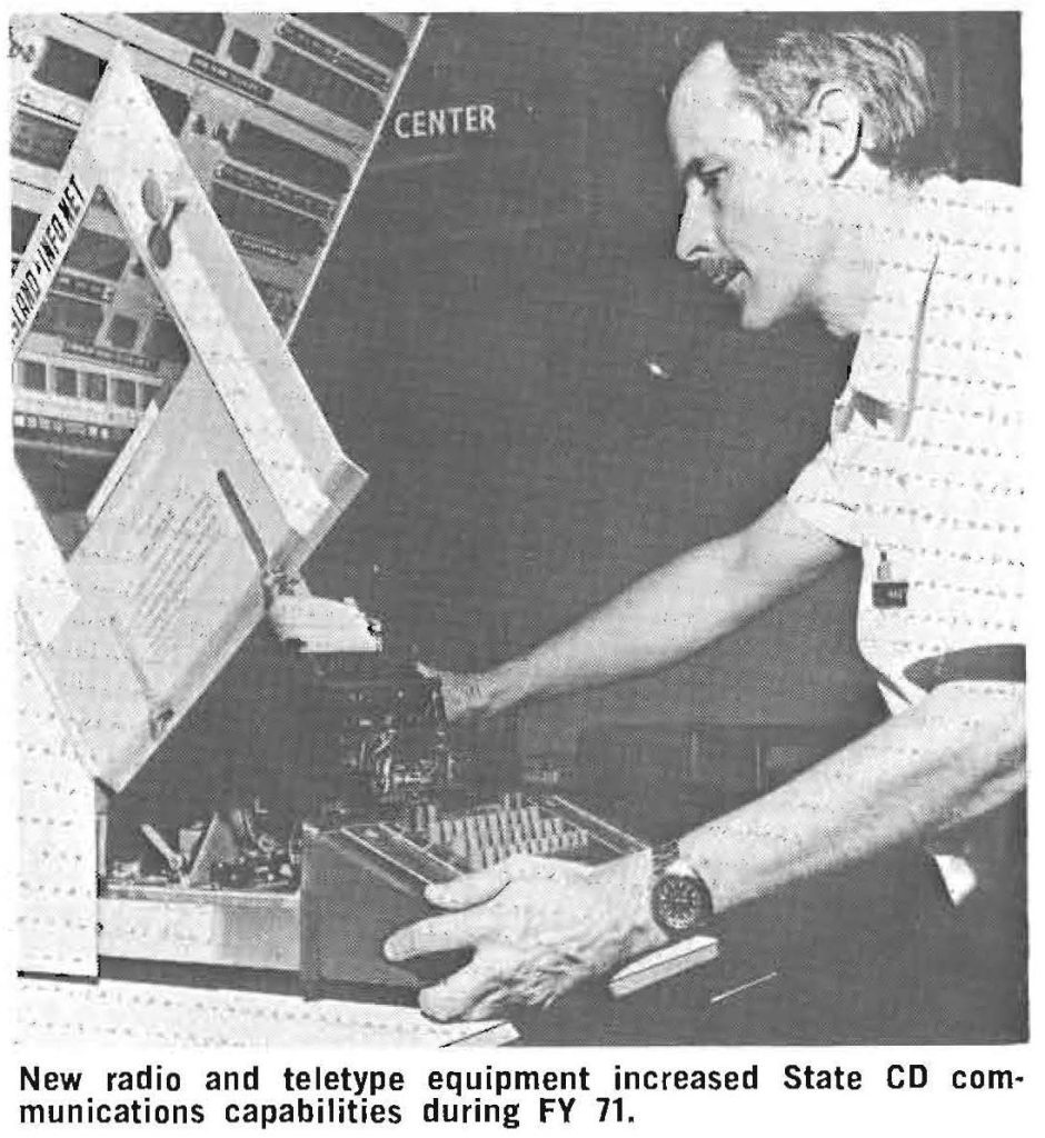 New radio and teletype equipment increased State CD com­munications capabilities during FY 71.