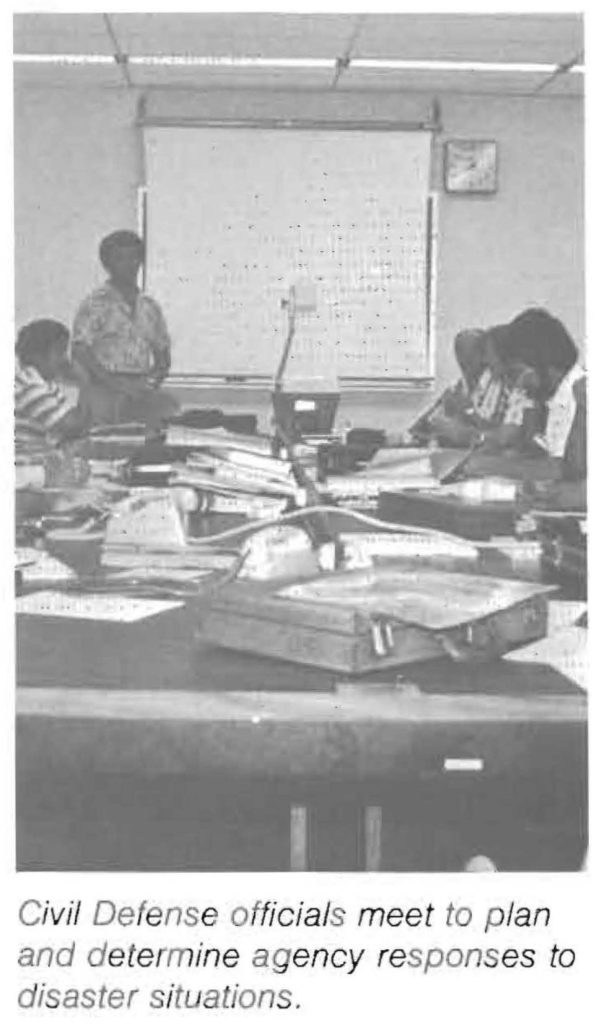 Civil Defense officials meet to plan and determine agency responses to disaster situations.