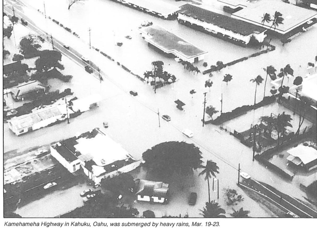 Kamehameha Highway in Kahuku, Oahu, was submerged by heavy rains, Mar. 19-23.