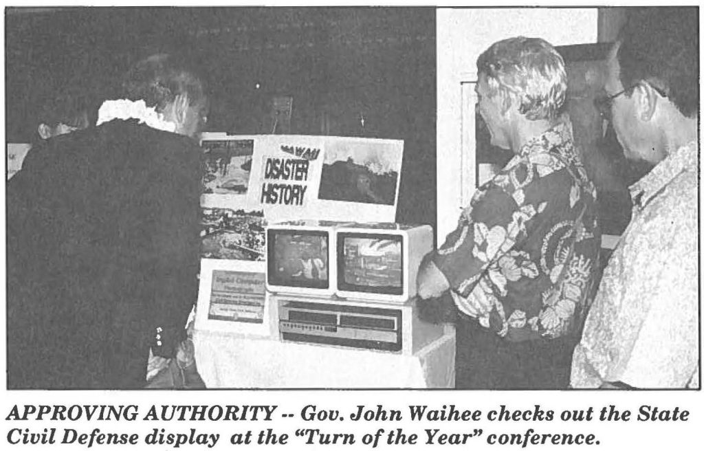 APPROVING AUTHORITY -- Gov. John Waihee checks out the State Civil Defense display at the "Turn of the Year" conference.