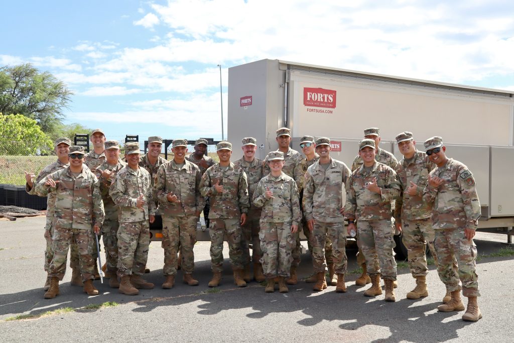 Members posed for a photo at the training; (Hawai‘i National Guard photos by Staff Sgt. Julius Maeva, Capt. Lindsay Kraus and Col. Christopher Guadiz)