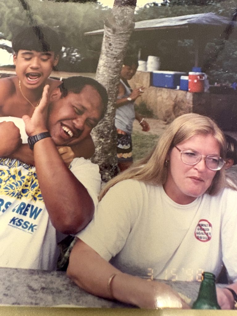 John and his partner Debra Brownhill at a birthday party for Patrick Tangonan’s son at Mālaekahana Beach Park. (Photos courtesy Patrick Tangonan)