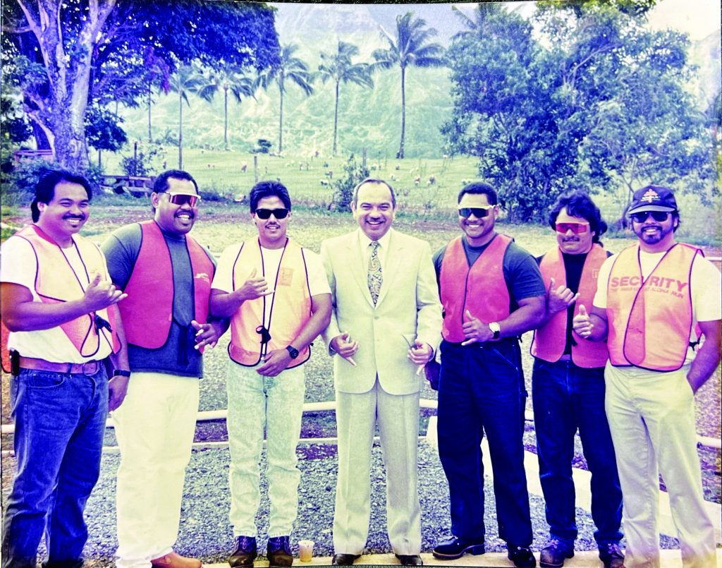 Patrick Tangonan, left, John Kahue, Randy Yamura, Gov. John Waihee, Freddy Kaluna and Eddie Tangonan at the Hawai‘i State Veterans Cemetary ribbon-cutting ceremony in 1991. (Photo courtesy Patrick Tangonan)