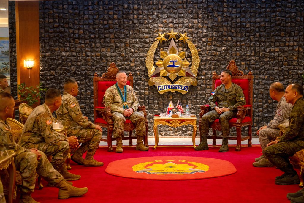 Hawai‘i Adjutant General Maj. Gen. Stephen Logan, center, attended a key leader engagement hosted by Armed Forces of the Philippines Lt. Gen. Rey Alemania, Army Joint Sustainment Command commander, right, at Camp General Emilio Aguinaldo, Quezon City, Philippines on Sept. 24, 2025. The engagement recognized 25 years of partnership between the Hawai‘i National Guard and Armed Forces of the Philippines under the State Partnership Program, the Indo-Pacific’s longest-running SPP. (Hawai‘i Air National Guard photo by Senior Master Sgt. Mysti Bicoy)