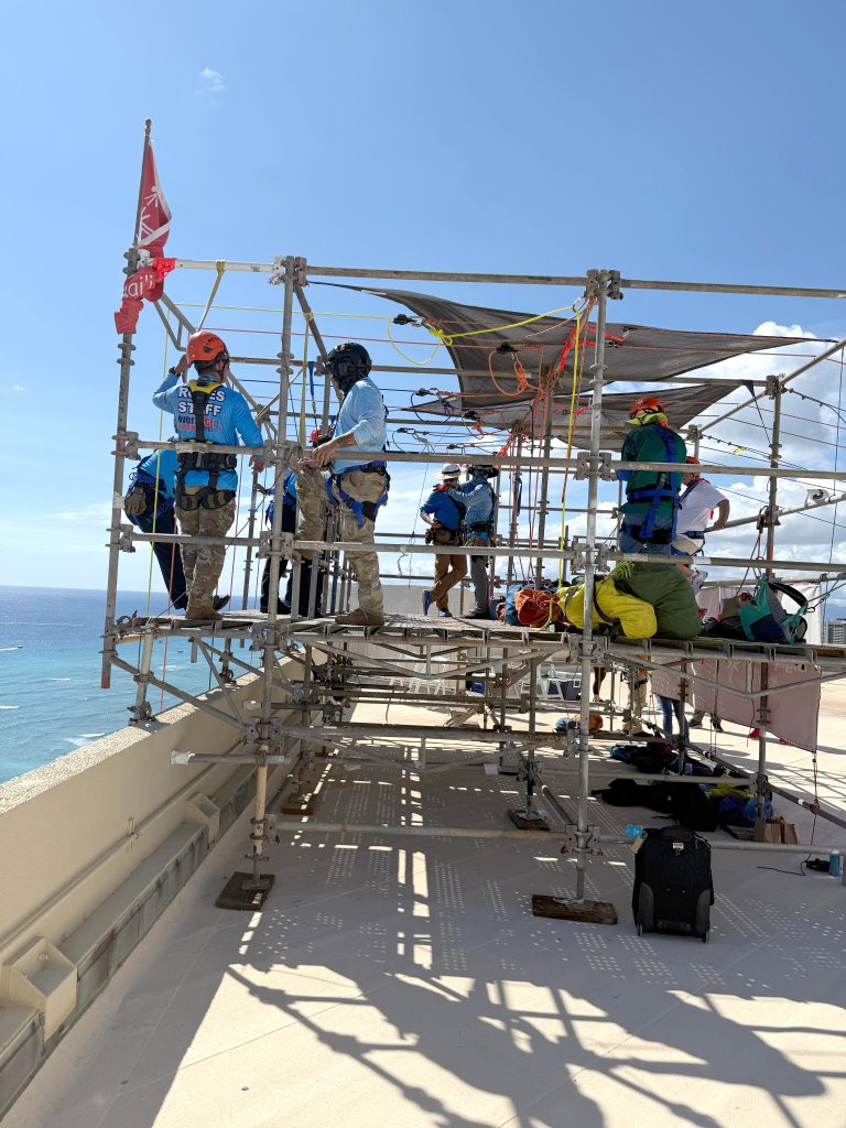 As ropes operations subject matter experts, top far right, 93rd CERFP soldiers joined a team comprised of volunteers from the Honolulu Fire Department and Special Olympics Hawai‘i to ensure the success and the safety of all participants.