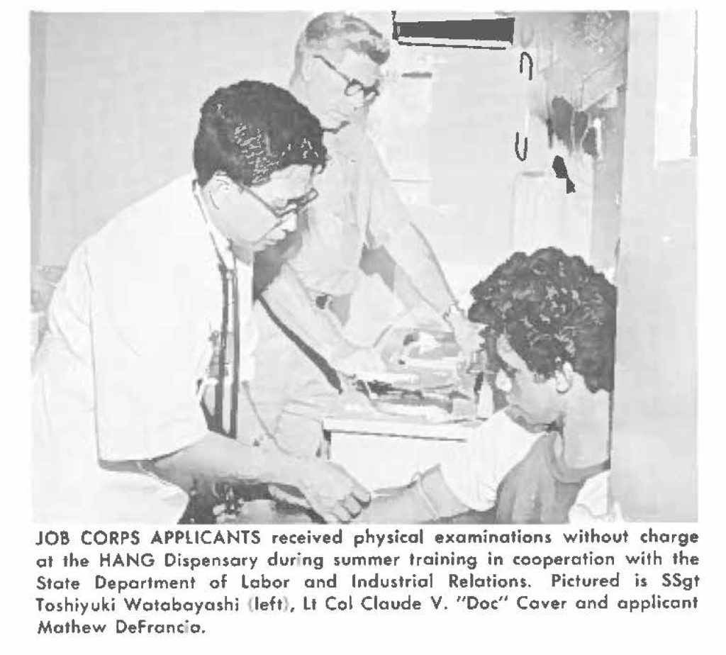 Job Corps applicants received free physical examinations at the HANG Dispensary. (The Hawaii Guardsman, 1965)