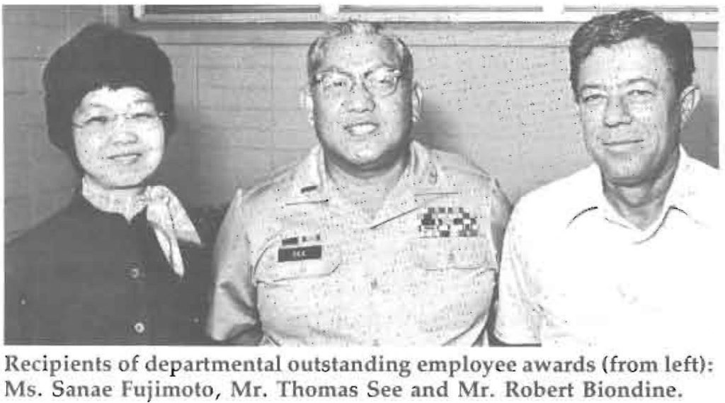 Recipients of departmental outstandIng employee awards (from left): Ms. Sanae Fujimoto, Mr. T homas See and Mr. Robert Biondine.
