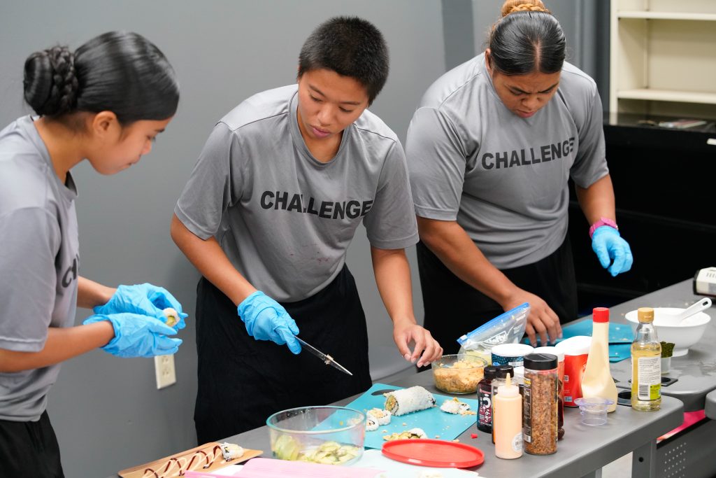 Hawai‘i Youth Challenge Academy Oahu Class 63 cadets participated in its Iron Chef Competition at the academy on Nov. 21, 2025. The event challenged students to cook and prepare dishes from start to finish, showcasing teamwork, discipline and creativity. They presented their creations to a panel of judges that included Sgt. 1st Class Christopher Torres, Sgt. 1st Class Christopher Cluney, retired Master Sgt. Andrew Jackson and staff member Ruth Osborne. The winning team, Team Unity, impressed the judges with their dish, “De-constructed Thanksgiving Dinner.” The competition supported one of the Academy’s eight core components, Health and Hygiene, by emphasizing proper nutrition, cleanliness and safe food practices.