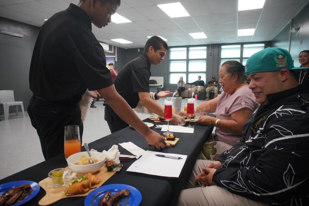 Hawai‘i Youth Challenge Academy Oahu Class 63 cadets participated in its Iron Chef Competition at the academy on Nov. 21, 2025. The event challenged students to cook and prepare dishes from start to finish, showcasing teamwork, discipline and creativity. They presented their creations to a panel of judges that included Sgt. 1st Class Christopher Torres, Sgt. 1st Class Christopher Cluney, retired Master Sgt. Andrew Jackson and staff member Ruth Osborne. The winning team, Team Unity, impressed the judges with their dish, “De-constructed Thanksgiving Dinner.” The competition supported one of the Academy’s eight core components, Health and Hygiene, by emphasizing proper nutrition, cleanliness and safe food practices.