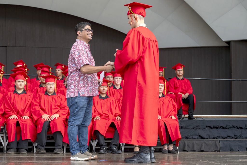 Class 63 of the Hawai‘i Youth Challenge Academy O‘ahu marked another milestone with its graduation ceremony on Sunday, Dec. 7, 2025, at the Tom Moffatt Waikiki Shell. A total of 54 graduates represented Class 63, with 72% earning their HiSET diplomas. The cadets gave back in a big way by logging 4,221 hours of service to the community and saving the state an estimated $50,652. They also planned and hosted a Fall Festival for 212 residents of the Onemalu Transitional Shelter. The cadets and staff took a Chinook flight with Sgt. 1st Class Christopher Cluney and the team at the Hawaiʻi Army National Guard, an opportunity three years in the making. Congratulations Class 63!