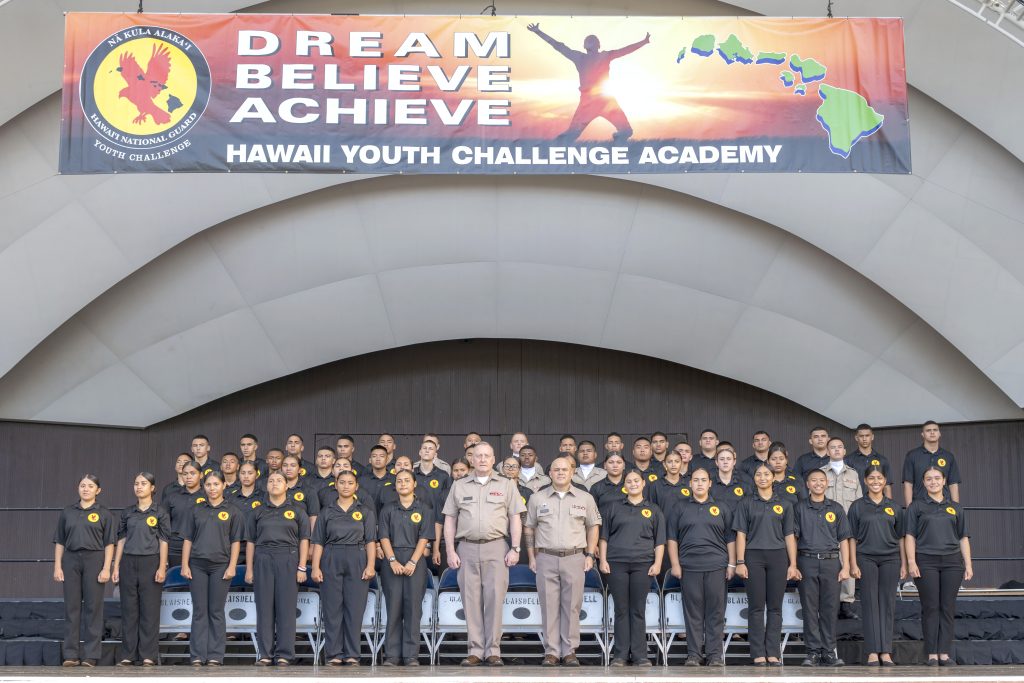 Class 63 of the Hawai‘i Youth Challenge Academy O‘ahu marked another milestone with its graduation ceremony on Sunday, Dec. 7, 2025, at the Tom Moffatt Waikiki Shell. A total of 54 graduates represented Class 63, with 72% earning their HiSET diplomas. The cadets gave back in a big way by logging 4,221 hours of service to the community and saving the state an estimated $50,652. They also planned and hosted a Fall Festival for 212 residents of the Onemalu Transitional Shelter. The cadets and staff took a Chinook flight with Sgt. 1st Class Christopher Cluney and the team at the Hawaiʻi Army National Guard, an opportunity three years in the making. Congratulations Class 63!