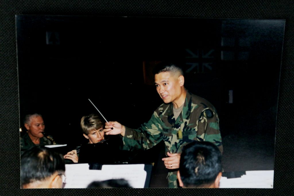 Hiyane led the 111th Army Band during a performance in 2002. Courtesy photo by Chief Warrant Officer 5 Curtis Hiyane