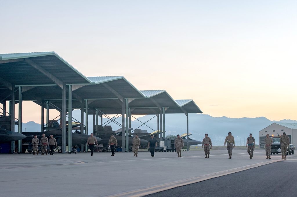 Airmen from the 154th Maintenance Group, Hawai‘i Air National Guard, conducted a foreign object debris walk before an exercise on Jan. 27. (U.S. Air National Guard photo by Senior Master Sgt. Mysti Bicoy)