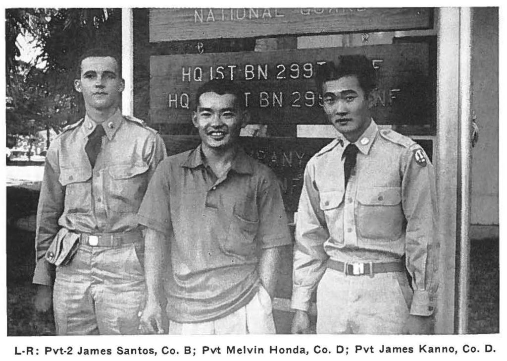 L-R: Pvt-2 James Santos, Co. B; P~ Melvin Honda, Co. D; Pvt James Kanno, Co. D.