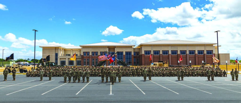 Soldiers assigned to the 29th Infantry Brigade Combat Team posed for a photo before a change of command ceremony in Kalaeloa on Aug. 3, 2024. The 29th Infantry Brigade was organized in 1959, and has served in many campaigns around the world, including the Vietnam War, Global War on Terror, Operation Iraqi Freedom and Operation Enduring Freedom. – Hawai‘i National Guard photo by Sgt. Justin Nye