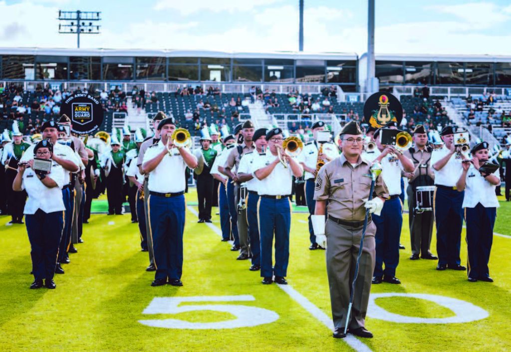 The 111th Army Band performed at a University of Hawai‘i football game in 2024. – Hawai‘i National Guard photo