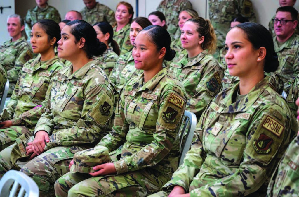 Guardsmen from the Hawai’i Air National Guard’s 154th Force Support Squadron attended a question-and-answer session with Adm. Samuel J. Paparo, commander of U.S. Indo-Pacific Command, at Joint Base Pearl Harbor-Hickam in August 2024. – U.S. Navy photo by Chief Mass Communication Specialist Shannon M. Smith