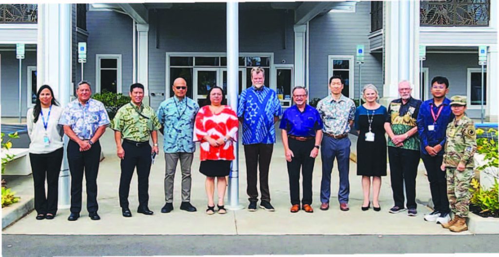 Sen. Angus McKelvey, center, and his staff were briefed on the planning of the third Hawai‘i State Veterans Home on Maui while visiting the DKA SVH on July 10. – Photo by Jayme Nagamine