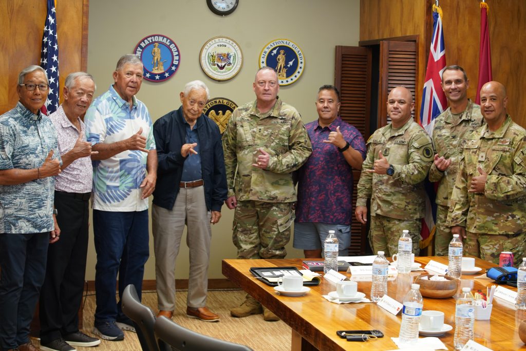 The former Adjutant Generals of the State of Hawaiʻi Department of Defense joined the current leadership for an update brief on the five divisions; Hawaiʻi Army National Guard, Hawaiʻi Air National Guard, Hawaiʻi Emergency Management Agency, Office of Veterans’ Services and Civilian Military Programs. The meeting provided an opportunity to share the current status and future initiatives of the organization. All living former TAGs were in attendance, with the exception of retired Maj. Gen. Joe Logan.
– Photo by retired Master Sgt. Andrew Jackson, State of Hawai‘i Department of Defense Public Affairs