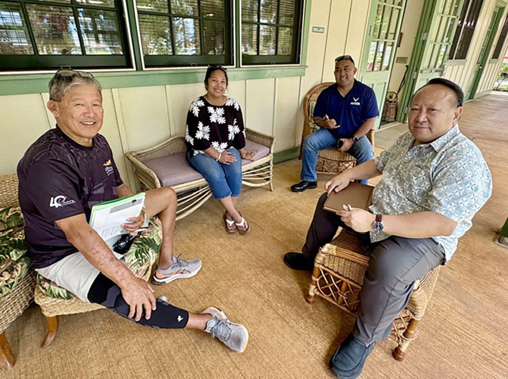 Lānaʻi veterans advocate Butch Gima, left, Maui County Veterans Council President Chelsea Fernandez, OVS Advisory Board Member Aris Banaag and Maui OVS Supervisor Darren Eugenio discussed the needs of Lānaʻi veterans. (Photos by Darren Eugenio)