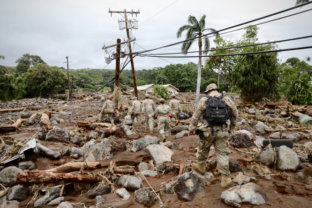 The Hawaiʻi National Guard’s 93rd Chemical, Biological, Radiological, and Nuclear Enhanced Response Force Package team conducted wide-area search operations in the Ka‘ū District on Hawai‘i Island following Tropical Cyclone Lala on Aug. 18. (U.S. Army National Guard photo by Spc. Daniel Barcenas)