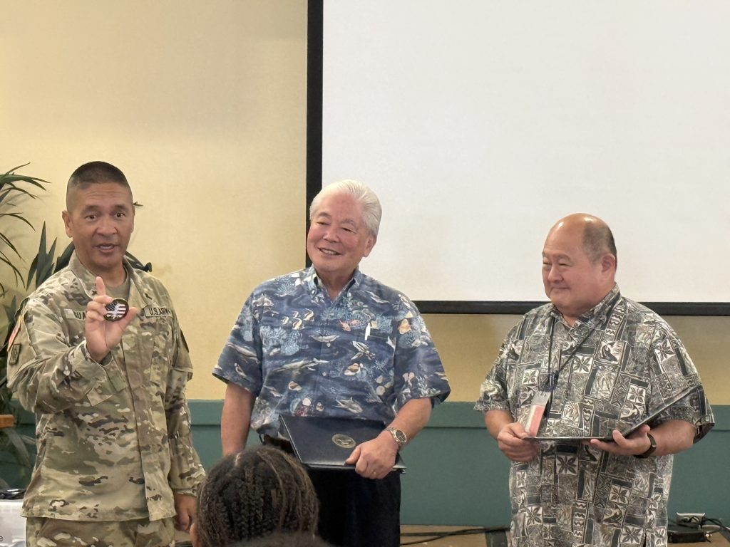 HING presents Hawaii Baptist Academy leaders with Patriot Awards