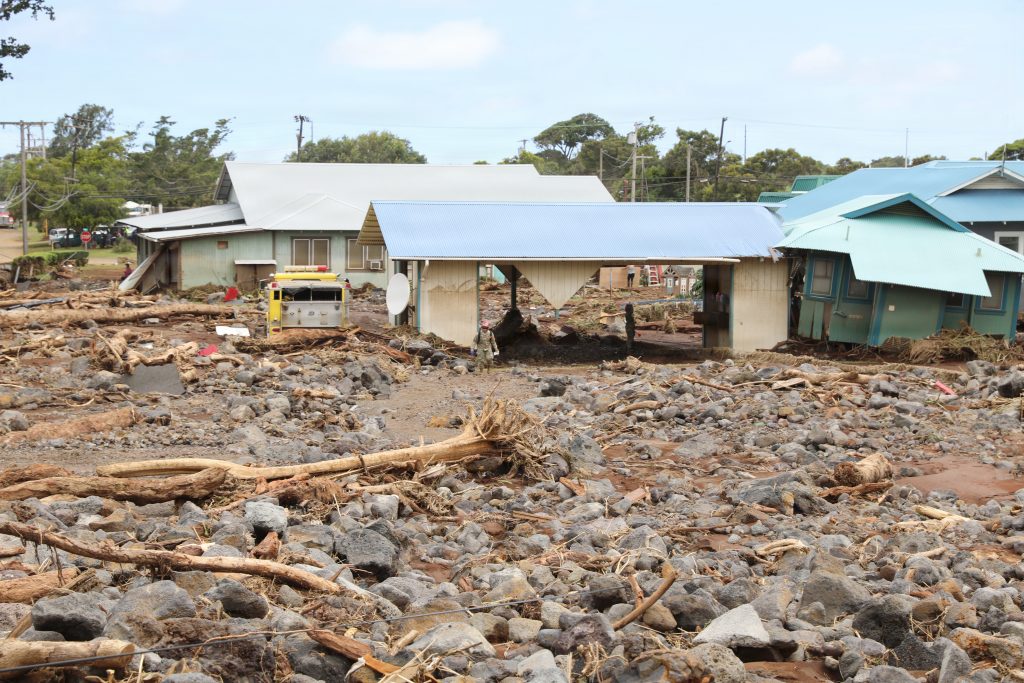 Guardsmen assessed the damage at the fire station in Nā‘ālehu on the Big Island on Aug. 19. (U.S. Army National Guard photos by Spc. Daniel Barcenas)